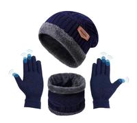 Aoreun Invierno Gorra Bufanda Guantes Set, 3in1 Invierno Set de Bufanda Punto Cuello Calentador Guantes táctiles de Pantalla para Deportes al aire Libre, Jogging, Esquí, Senderismo (azul oscuro)