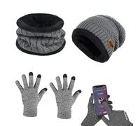 Aoreun Invierno Gorra Bufanda Guantes Set, 3in1 Invierno Set de Bufanda Punto Cuello Calentador Guantes táctiles de Pantalla para Deportes al aire Libre, Jogging, Esquí, Senderismo (Gris)