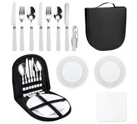 Aoreun Juego de Cubiertos de Camping, 11 Piezas Cubiertos para Exteriores Cubiertos de Viaje Juego de Cubiertos portátil Juego de Cubiertos con Cremallera para Senderismo Camping (Negro)