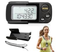 Aoreun Podómetro, Contador de Pasos Preciso con Clip y Correa Mini Podómetro Electrónico Portátil 30 Días de Memoria sin Bluetooth, sin Aplicaciones para Caminar, Seguimiento de Pasos Millas/km, Negro