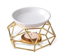 Aoreun Quemador de Aceite, Quemador de Aceite Esencial de Metal Quemador de Cera con Cuenco de cerámica Quemador de Cera aromática de Metal con Soporte difusor de Aroma para decoración del hogar