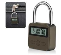 Aoreun Smart Time Lock, Bloqueo de tiempo inteligente con Pantalla LCD, 99 horas de bloqueo de tiempo máximo, Recargable USB Candado con Combinacion, Bloqueo de temporizador de metal (Marrón)