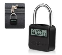 Aoreun Smart Time Lock, Bloqueo de tiempo inteligente con Pantalla LCD, 99 horas de bloqueo de tiempo máximo, Recargable USB Candado con Combinacion, Bloqueo de temporizador de metal (Negro)