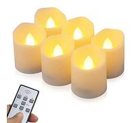 Aoreun Vela LED, Timer velas de con función 100 Hours Battery, 7 Button Remote Waterproof Flameless, Decoración para Navidad, Halloween, Party, Wedding Pack de 6 - Blanco cálido