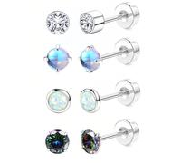 AORHOFJ 4 Pares Pendientes Magnéticos Para Mujeres Hombres Pendientes Piedra Lunar Turquesa Circón Pendientes Redondos Negros Pendientes Clip Sin Perforación Imán Piedras Preciosas