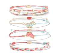 AORHOFJ 4 Piezas Pulseras de la Amistad con Mariposas, Pulseras para Parejas, Ajustable, Colgante de Mariposa, Tejido, Mujer Niña Regalo, Pulseras a Juego Pareja, Pulseras a Juego Amistad
