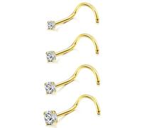 AORHOFJ 4Pcs 20G Piercing Nez Remplie Ronde Zircone Piercing Nez Acier Chirurgical Droite L et Vis Forme Percing au Nez Or,percing au nez acier inoxydable,percing au nez