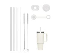 AORHOFJ 7 Piezas Accesorios para Taza, Pajitas de Repuesto, Pajitas de Plástico Transparente, 31cm Reutilizables, Tapón de Silicona a Prueba de Fugas, Cepillo Limpiador de Pajitas