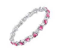 AORHOFJ Pulsera Magnética para Mujer con Corazón de Circonita Roja, Pulsera de Terapia Magnética de Acero Inoxidable para Salud, Regalo para Esposa Novia Madre en San Valentín Aniversario