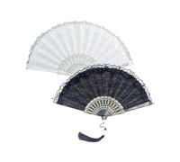AORHOFJ Vintage Abanico de Encaje, 2pcs Abanico Plegable, abanico，abanico negro，abanicos originales elegantes，Foil Stamped Fan Cuelga Abanicos with Pendant, para Prom Party Bodas (Negro, Blanco)