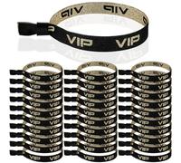 Aoriher 100 Pulseras de Identificación de VIP de Tela Banda de Entrada de VIP Cinta de Muñeca de Evento con Cierre Pulsera de Festival de Oro Negro para Fiesta Parque de Atracciones Concierto(Negro)