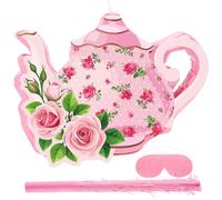 Aoriher 4 Piezas Set de Piñata de Fiesta de Té Decoración de Fiesta Temática de Flor Piñata de Tetera Taza Pequeña Venda de Ojos Palo y Confeti para Suministro Recuerdo Cumpleaños Niños (Tetera)