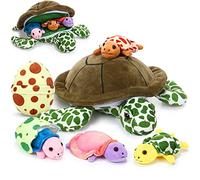 Aoriher 6 Piezas Set Tortuga de Peluche Suave de Abrazo, 30 cm Tortuga Marina de Peluche de Mamá con 3 Animales de Tortuga de Felpa Pequeña y 2 Huevos de Tortuga de Peluche para San Valentín (Moderno)