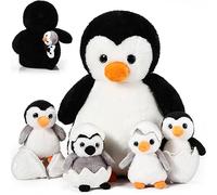 Aoriher 7 Piezas Set de Pingüinos de Peluche Suaves Envolventes 35 cm Juguete de Felpa de Pingüino de Mamá con Animales de Peluche de Pingüinos Lindos de Bebé y 2 Huevos para Vuelta al Colegio Aula
