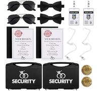 Aoriher El juego de seguridad para boda incluye maleta portadora de anillos, corbatín de propuesta de portador de anillos, insignia de seguridad, gafas de sol, auriculares, tarjeta de invitación,