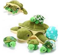Aoriher Juego de 6 piezas de animales de peluche de tortuga de 12 pulgadas con 3 peluches pequeños y 2 huevos de felpa, almohada corporal suave, juguetes de tortuga para los amantes de los animales