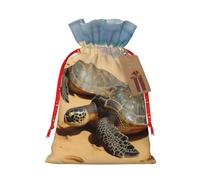 AoRom Turtles On The Beach - Bolsas de regalo de Navidad con cordón, bolsas de tela reutilizables, bolsa de regalo de Navidad con etiqueta de regalo para recuerdos de fiesta