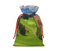 AoRom Vancouver - Bolsas de regalo con cordón de Navidad impresas en campo de golf, bolsas de tela reutilizables, bolsa de regalo de Navidad con etiqueta de regalo para recuerdos de fiesta