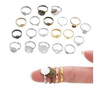 AORVYUI 20pcs Ajustable 304 Acero Inoxidable Cabujón Componentes de Anillo de Acero Inoxidable para la Creación de Joyería Pad Anillo Resultados Base Redonda Plata Dorada