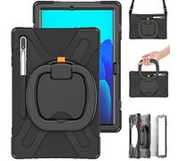 Aosailjet Samsung Galaxy Tab S8 Plus 12.4 X800 X806 Funda, Carcasa Rugosa con Soporte de Rotación de 360° y Correa de Hombro, Funda Antichoque para Samsung Galaxy Tab S8 Plus 12.4 X800 X806 (Negro)
