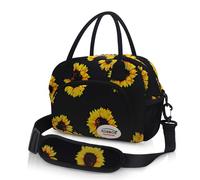 AOSBOS - Bolsa de almuerzo isotérmica con correa ajustable para mujer, hombre, 10 l, gran bolsa de picnic con forro impermeable, diseño de girasol y negro