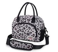 AOSBOS - Bolsa de almuerzo isotérmica para mujer y hombre, aislada con bandolera ajustable y forro impermeable, 10 l, gran bolsa de pícnic, motivos de leopardo y beige