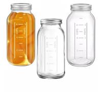AOSEE Mason Jar 1.9L, 3 Piezas 64oz Tarros de Vidrio de Boca Ancha, Botes de Vidrio Impresos a Herméticas Jars con Tapa y Banda para enlatar, fermentar, encurtir y almacenar (64OZ/1900ml)