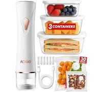AOSKI Sellador al vacío compacto para alimentos: máquina selladora al vacío portátil de mano + 3 recipientes de vidrio al vacío + 30 bolsas selladoras al vacío, potente almacenamiento de alimentos