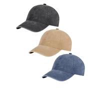 AOSMI Paquete de 3 Gorras de béisbol Ajustables de algodón Lavado Vintage para Hombres y Mujeres, Sombrero de papá de Perfil bajo sin Estructura, Negro-Caqui-Azul Marino, M-XL