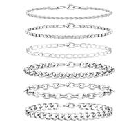 Aospkle Juego de 6 pulseras de acero inoxidable para hombres y mujeres, plata, oro, negro, eslabones cubanos, cadena de trigo, clip de papel, juego de joyas Figaro, 7/8/9 pulgadas, 18 cm, Acero