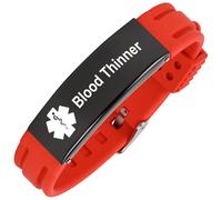 Aospkle Pulsera de alerta médica para mujeres y hombres, pulsera ajustable de silicona para diabéticos, diluyente de sangre para epilepsia, blood thinner, Silicona, No es una piedra preciosa