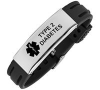 Aospkle Pulsera de alerta médica para mujeres y hombres, pulsera ajustable de silicona para diabéticos, diluyente de sangre para epilepsia, type 2 diabetes, Silicona, No es una piedra preciosa