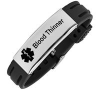 Aospkle Pulsera de alerta médica para mujeres y hombres, pulsera ajustable de silicona para diabéticos, diluyente de sangre para epilepsia, blood thinner, Silicona, No es una piedra preciosa