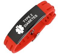 Aospkle Pulsera de alerta médica para mujeres y hombres, pulsera ajustable de silicona para diabéticos, diluyente de sangre para epilepsia, type 2 diabetes, Silicona, No es una piedra preciosa