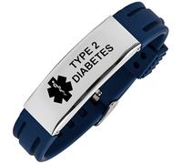 Aospkle Pulsera de alerta médica para mujeres y hombres, pulsera ajustable de silicona para diabéticos, diluyente de sangre para epilepsia, type 2 diabetes, Silicona, No es una piedra preciosa