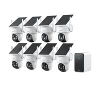 aosu 3K Cámara de Vigilancia WiFi Exterior Solar, Kit 8 Cámaras con aosuCortex Sin Suscripción, 5MP UHD Detección y Seguimiento 360° Reconocimiento Facial IA y Análisis 32GB Local y 16TB Expandible
