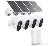aosu C7S 3K 5MP UHD Kit Vigilancia Exterior Solar con Batería, 4 Cámaras y Aosubase 32GB Local No Requiere Suscripción, Detección PIR, Visión Nocturna en Color, Audio Bidireccional, Ángulo de 166°