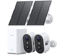 aosu Cámara de Vigilancia 2K Exterior Solar Kit 2 Cámaras con Aosubase Sin Suscripción 32GB Almacenamiento Local Inalámbrica Sensor PIR Alarma Luz Sonido Audio Bidireccional Visión Nocturna
