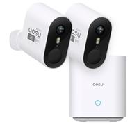 aosu Cámara de vigilancia Exterior 2K batería de 240 días 2 Kit Aosubase 32GB Local sin ABO cámara inalámbrica Sensor de Movimiento Alarma de luz y Sonido Audio bidireccional visión Nocturna a Color