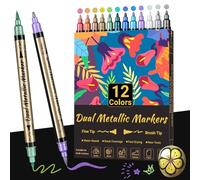 AOSUCO Juego de rotuladores metálicos, 12 colores, doble punta metálica, para álbum de fotos, libro de visitas, cumpleaños, libro de visitas, boda, álbum de recortes, papel negro, piedras, madera