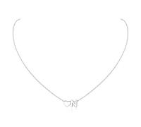 Aosyoisk Collar de plata de ley 925 con letra de corazón, para mujer, Adjustable, Plata esterlina, No es una piedra preciosa