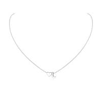 Aosyoisk Collar de plata de ley 925 con letra de corazón, para mujer, Adjustable, Plata esterlina, No es una piedra preciosa