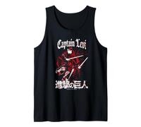 Aot Captain Levi with Kanji Red and White Gritty Anime Camiseta sin Mangas