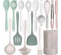 AOTHOD Juego de utensilios de cocina de silicona resistentes al calor, espátula, cuchara, utensilios de cocina, utensilios de cocina, juego de herramientas antiadherentes, apto para lavavajillas, sin