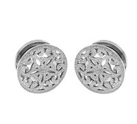 Aotiwe 1 par de calibres únicos para hombre, calibre de túnel de acero inoxidable, patrón de flores huecas mate, 9/16 inch, Acero inoxidable, Sin piedra preciosa