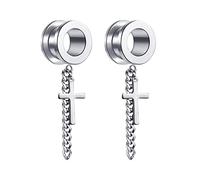 Aotiwe 2 Piezas Piercing Oreja, Expansor 10mm Túneles con Cruz Colgante Plata 00G Acero Inoxidable