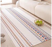 Aotiwe Alfombra Salón Bajo la Mesa 150 x 175 cm, Alfombra Cocina Mesa de Comedor Rojo Azul Amarillo Rectangular Patrón Geométrico Algodón Lino