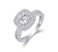 Aotiwe Alianza de boda, anillo apilable de plata con moissanita redonda de 1 quilate, oro blanco/platino, U 1/2, Oro blanco de 9 quilates, Moissanita