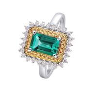 Aotiwe Alianza de boda de oro blanco para mujer, anillos vintage unisex de 4 puntas y forma rectangular con esmeralda de 3 quilates y moissanita, V 1/2, Oro blanco de 18 quilates, Esmeralda