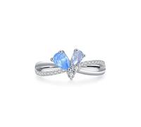 Aotiwe Alianzas de boda para mujer, anillo de compromiso para mujer, elegante diseño de mariposa hueca con topacio de gota de agua de 0,5 quilates y moissanite redondo